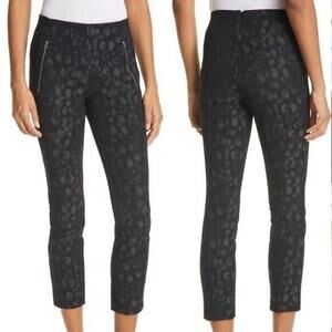 Rag & Bone NWT Simone Leopard Print Zip Pocket Black Silver Pants Size 0 Crop